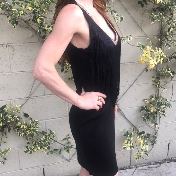 Anthropology Little Black Dress Black Fringe LBD - Picture 4 of 8